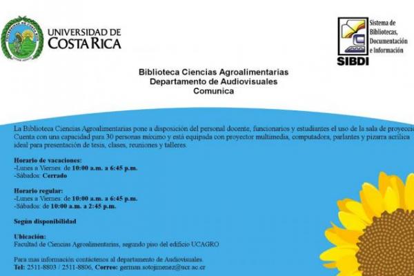 La Biblioteca de Ciencias Agroalimentarias pone a su disposición el uso de la sala de proyección
